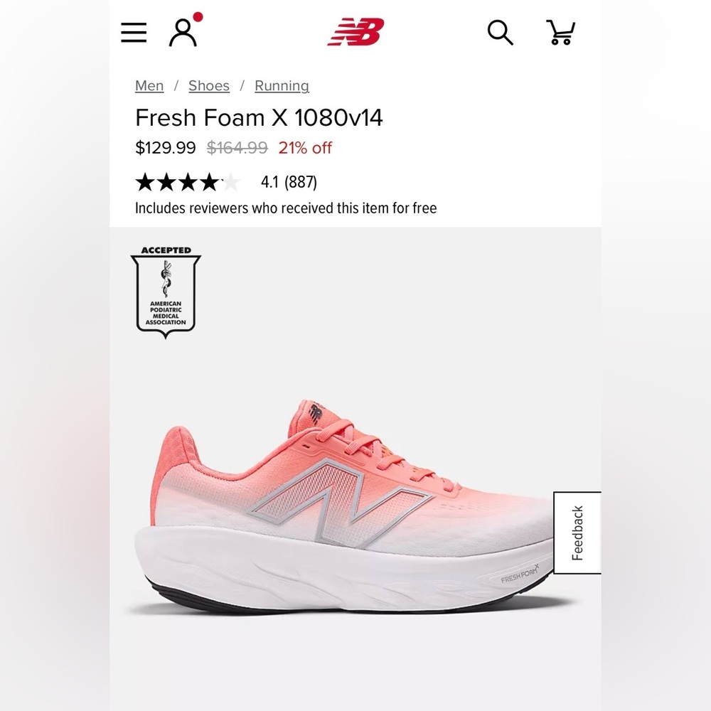 New Balance Fresh Foam X 1080v14 Red and White